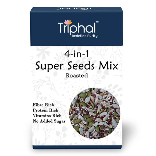 4-in-1 Super Seeds Mix contains pumpkin seeds, sunflower seeds, sesame seeds, flax seeds by Triphal