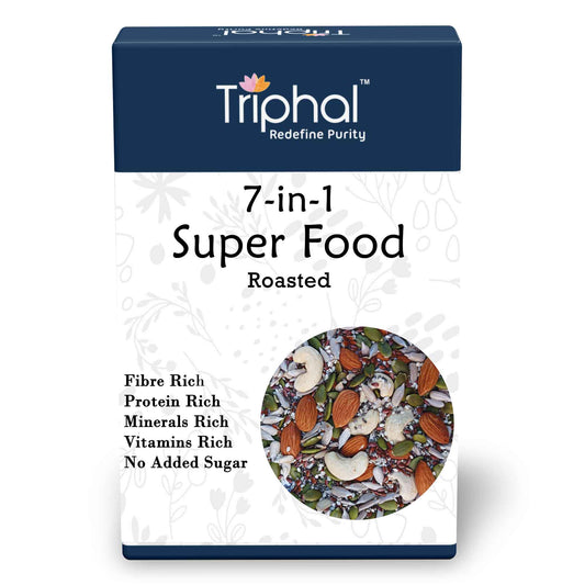7 in 1 Super Food - contains almonds, pumpkin seeds, sunflower seeds, sesame seeds, cashew, chia seeds, flax seeds