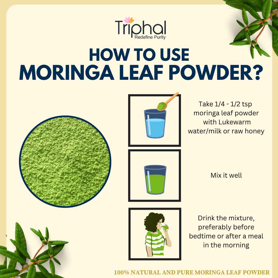 Moringa Leaf Powder - Pure, Organic Sahjan Patta Churna / Drumstick Leaf Powder | Triphal