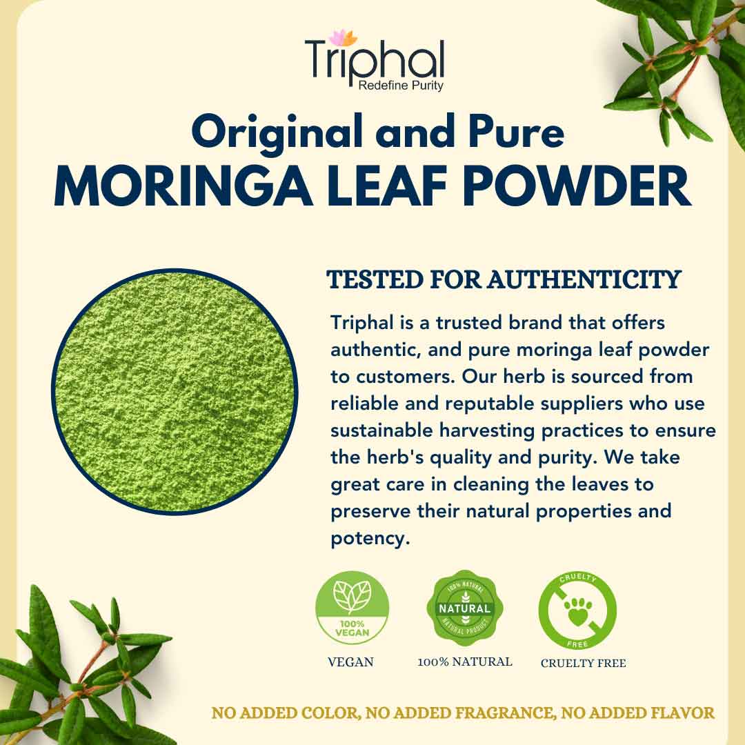 Moringa Leaf Powder - Pure, Organic Sahjan Patta Churna / Drumstick Leaf Powder | Triphal