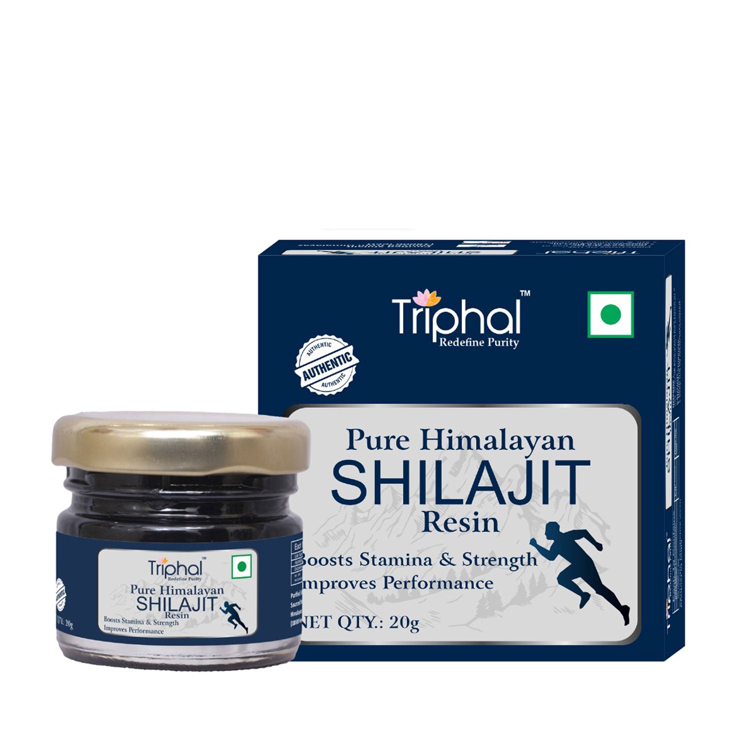 Triphal Pure  Himalayan Shilajit Resin Box with Jar and Golden Spoon 20g Pack
