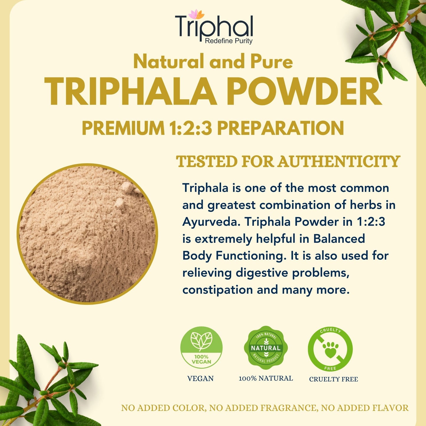 Triphala Powder - Contains Organic Haritaki, Bibhitaki and Amalaki - Natural and Pure - Triphal