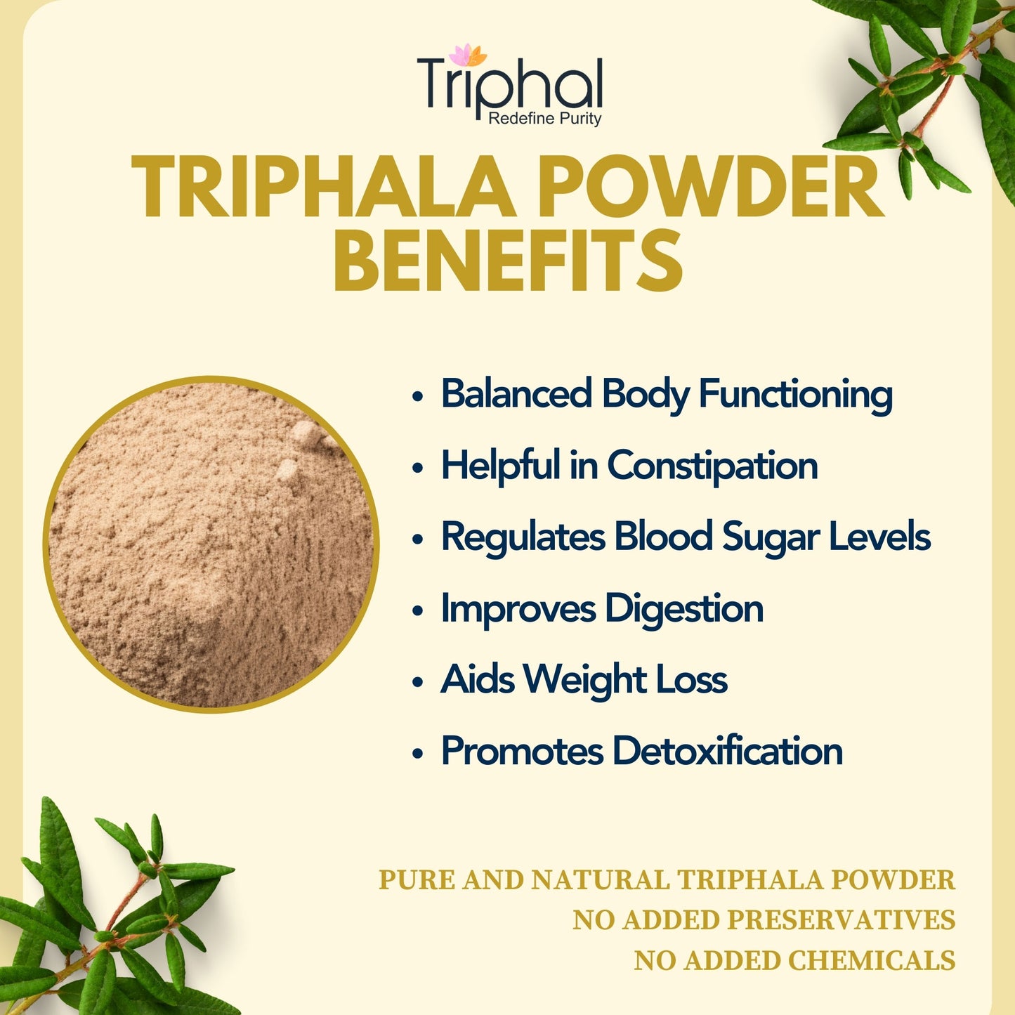 Triphala Powder - Contains Organic Haritaki, Bibhitaki and Amalaki - Natural and Pure - Triphal