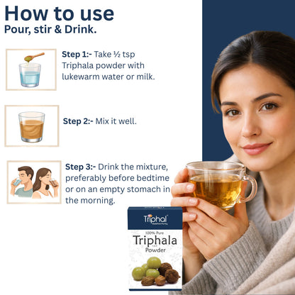 Triphala Powder - Contains Organic Haritaki, Bibhitaki and Amalaki - Natural and Pure - Triphal