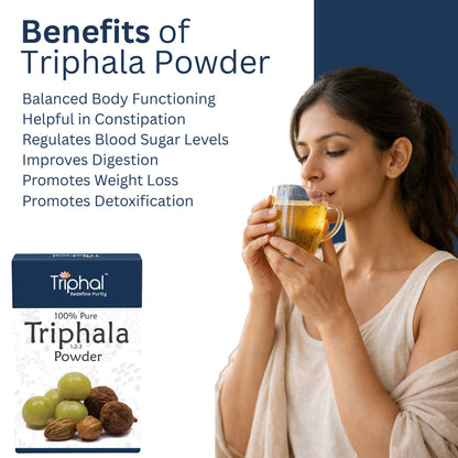 Triphala Powder - Contains Organic Haritaki, Bibhitaki and Amalaki - Natural and Pure - Triphal