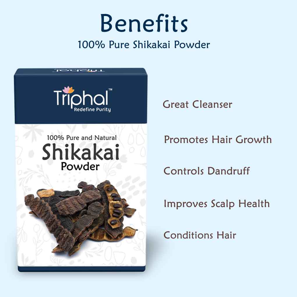 Benefits of shikakai powder - great cleanser, promotes hair growth, controls dandruff, improves scalp health, conditions hair