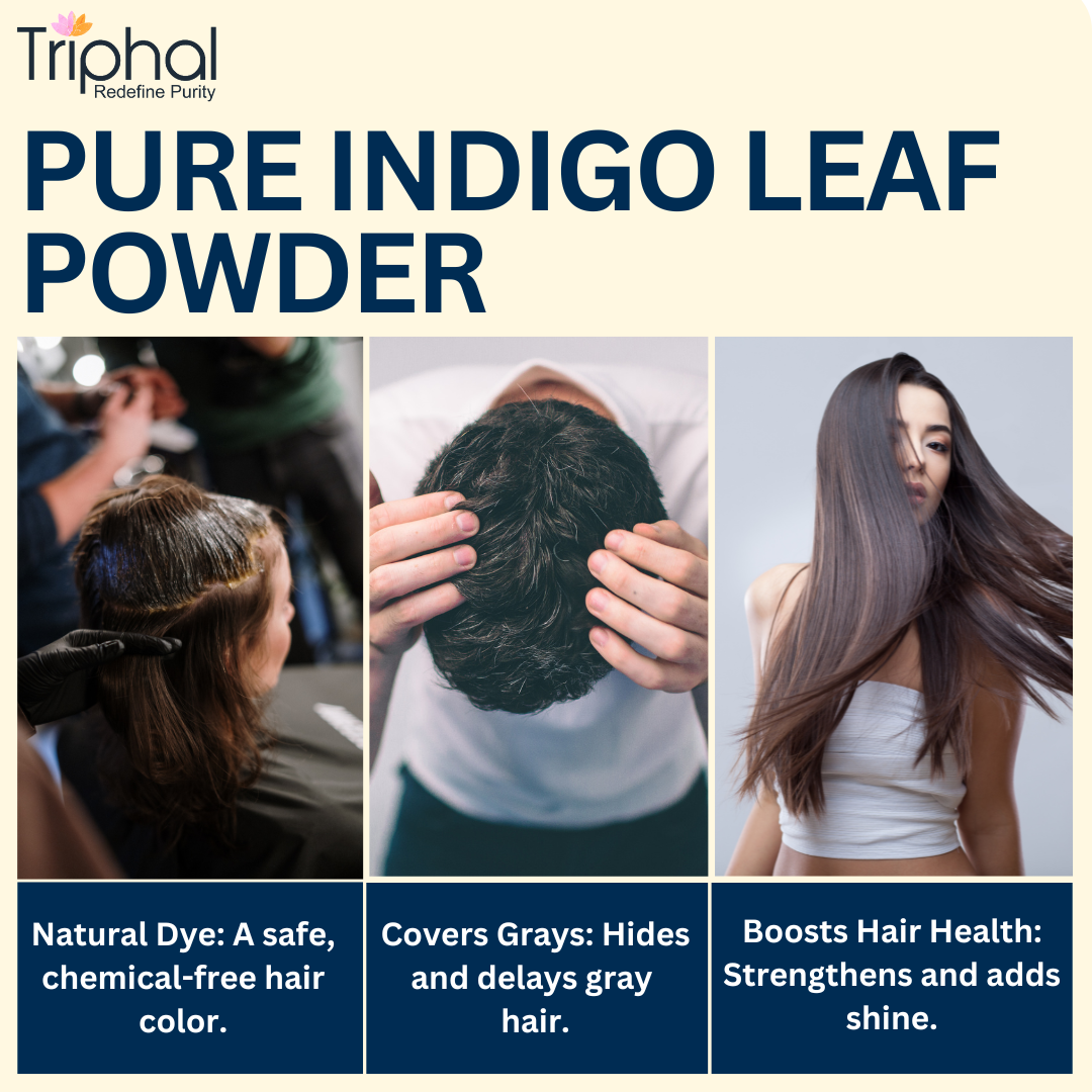 Indigo Powder for Natural Hair Coloring - Chemical-Free and Plant-Based Solution - Triphal