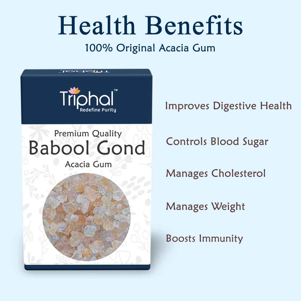 Experience the health benefits of Triphal Babool Gond, extracted from the sap of the babool tree.