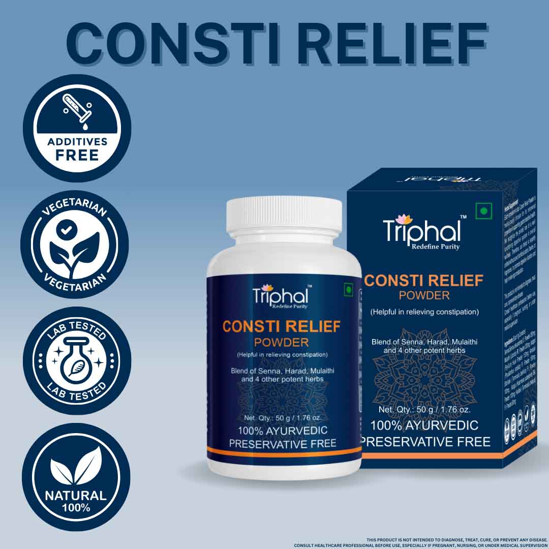 Blend of 7 potent herbs that help in relieving constipation - consti relief powder by Triphal