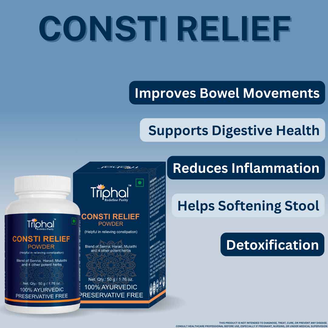 Blend of 7 potent herbs that help in relieving constipation - consti relief powder by Triphal