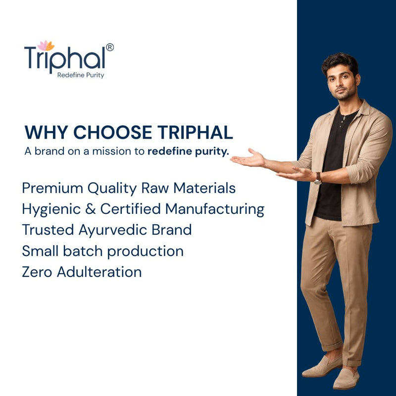 Advertisement for Triphal brand with a man in a beige suit on a blue background