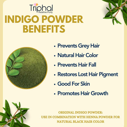 Indigo Powder for Natural Hair Coloring - Chemical-Free and Plant-Based Solution - Triphal