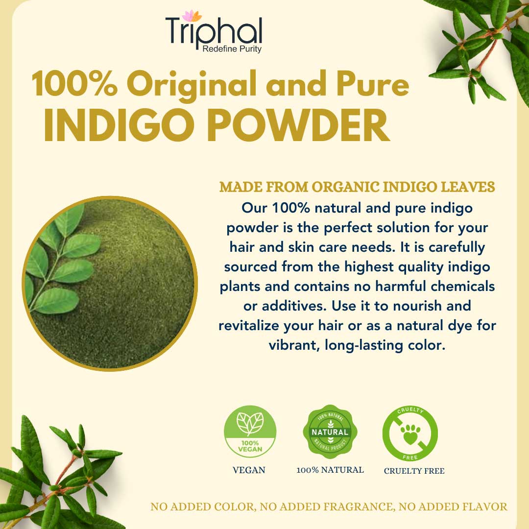 Indigo Powder for Natural Hair Coloring - Chemical-Free and Plant-Based Solution - Triphal