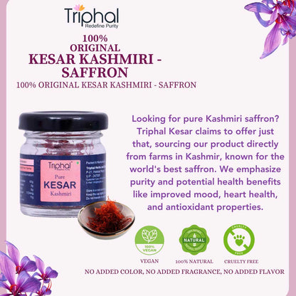 Kesar Kashmiri - Saffron | Original & Pure | Premium Grade | Triphal