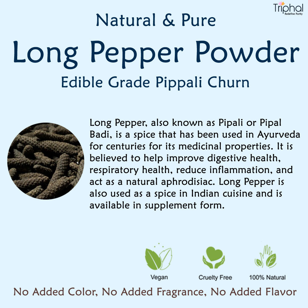 Experience the authentic flavor of Long Pepper Powder (Pipali/Pipal Badi) by Triphal - A versatile and healthy addition to your diet.