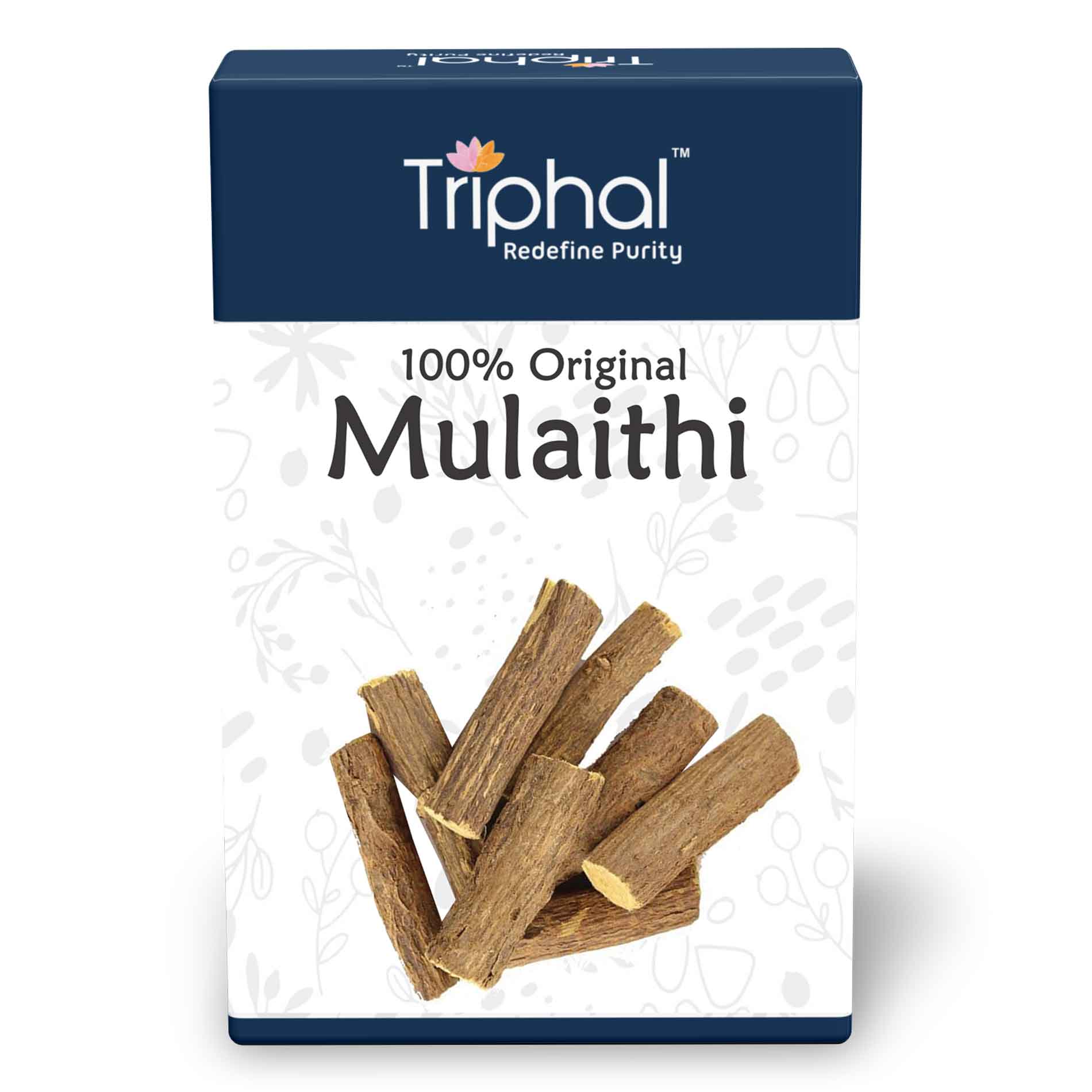 whole mulaithi roots sold by Triphal brand, showing their brown color and natural texture
