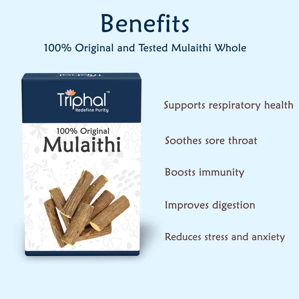Benefits of Mulaithi or Mulethi roots sold by Triphal brand