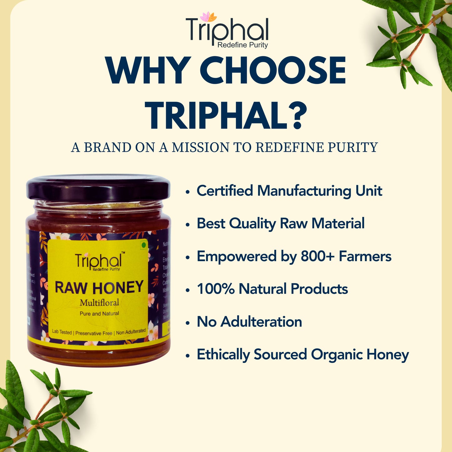 Honey - Raw, Pure and Unflavored, 100% Natural - Triphal