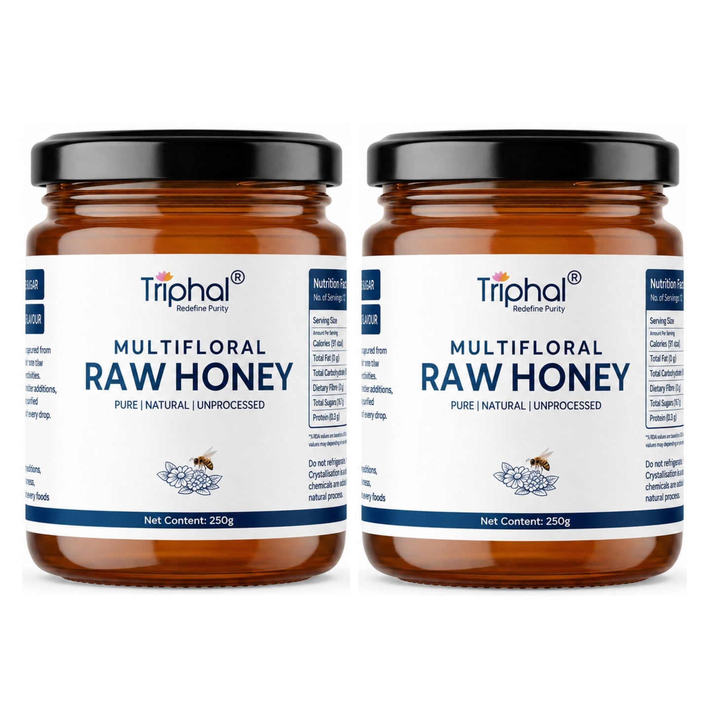 Honey (250g x 2) - Raw, Pure and Unflavored, 100% Natural - Triphal