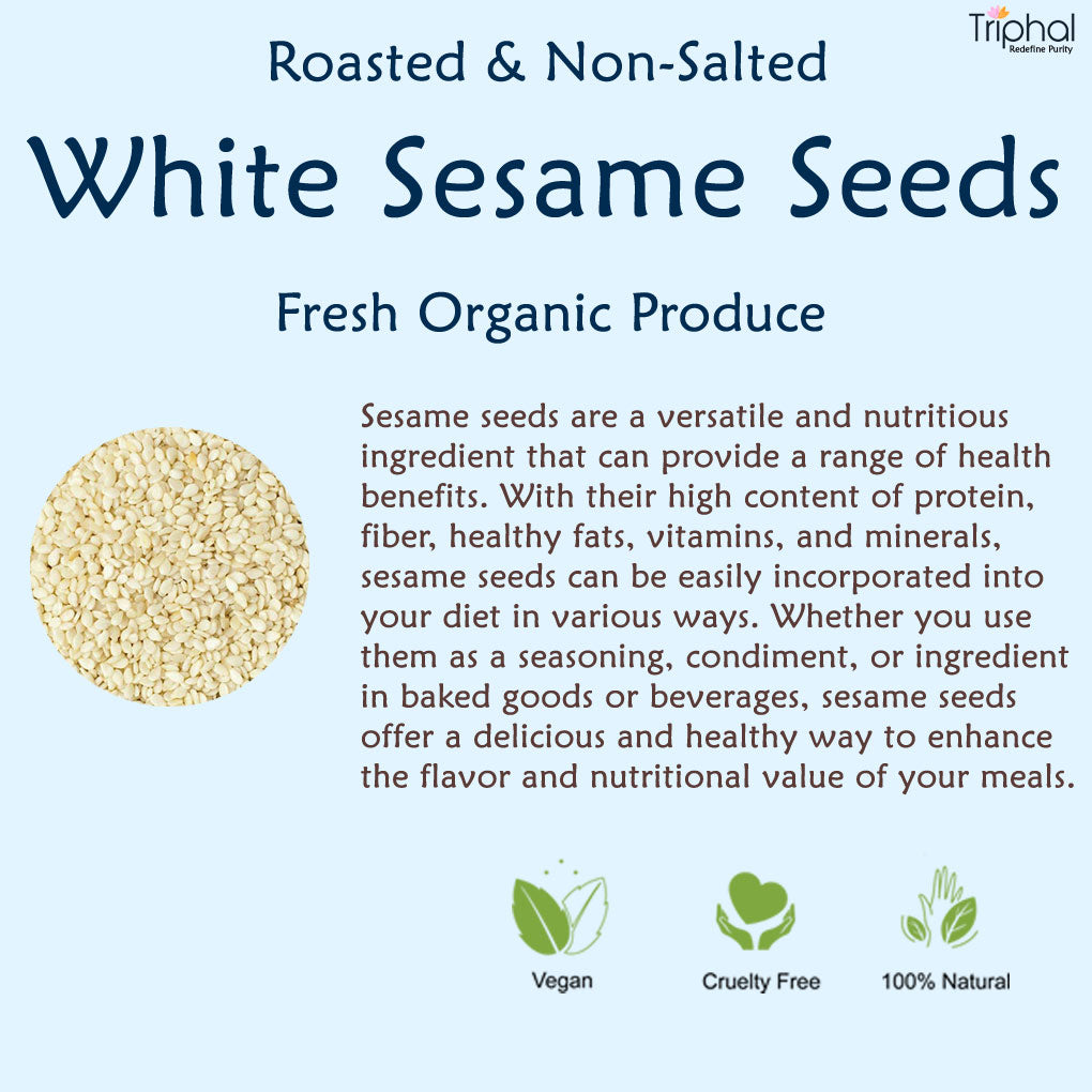 Short description of organic white sesame seeds or safed til  by brand Triphal