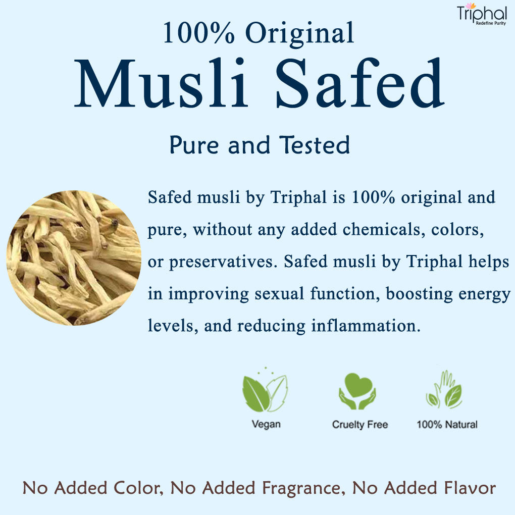 Best QUality Safed Musli by Triphal brand - 100% natural and pure - no added  chemicals 