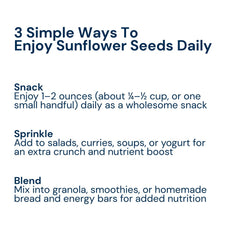 Triphal Sunflower Seeds serving ideas for snacking, sprinkling, and blending daily.