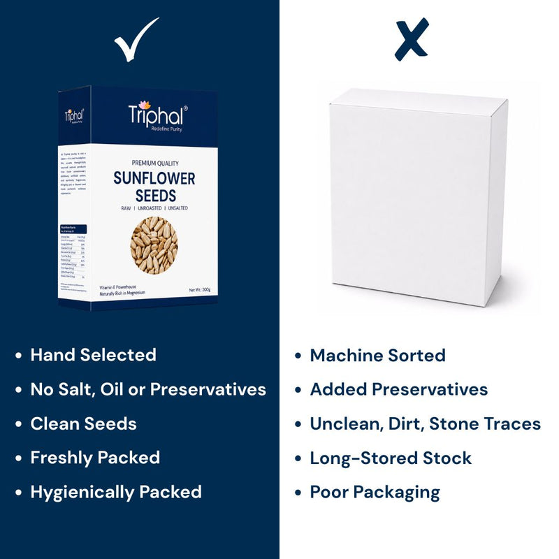 Triphal Sunflower Seeds vs ordinary sunflower seeds quality comparison.
