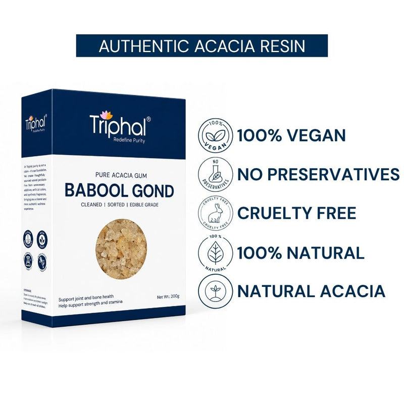 Triphal Babool Gond — vegan, cruelty free, no preservatives, 100% natural Acacia Gum