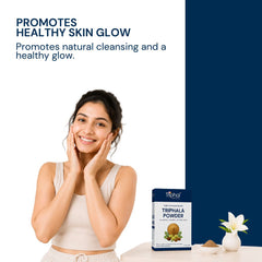 Triphal Triphala Powder promoting healthy skin glow and natural cleansing from within