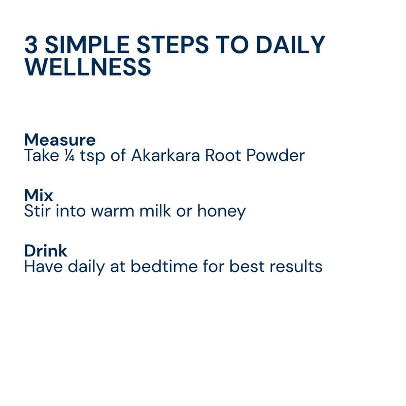 Triphal Akarkara Irani Powder — quarter tsp in warm milk or honey daily at bedtime