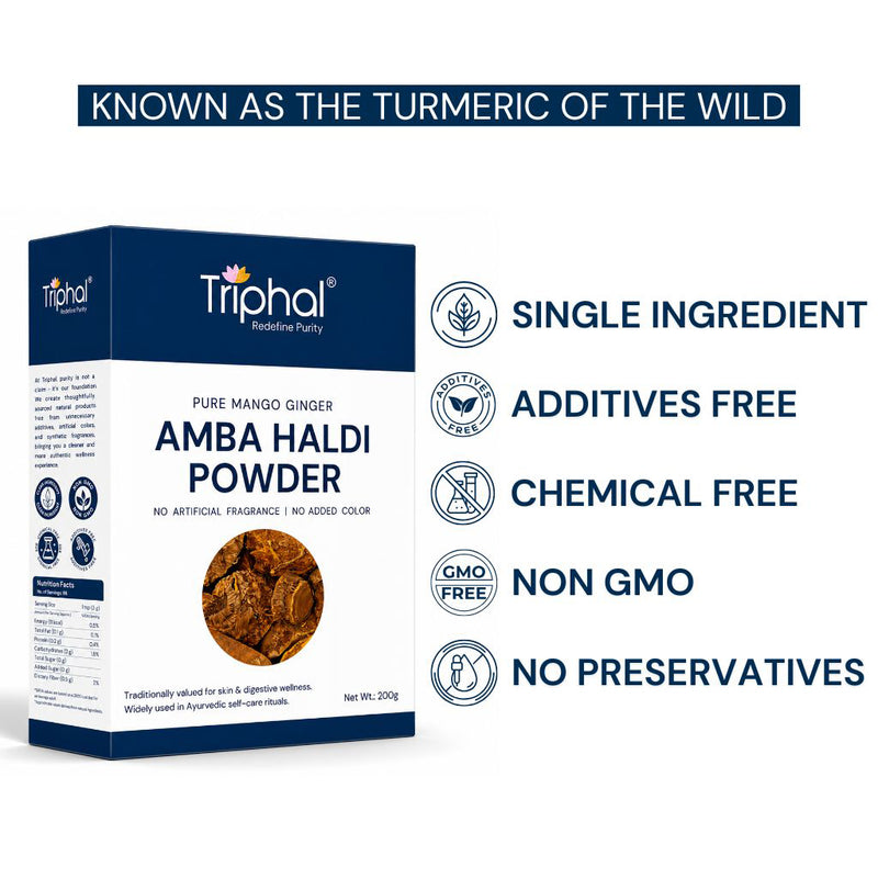 Triphal Amba Haldi Powder — single ingredient, additives free, chemical free, non-GMO, no preservatives