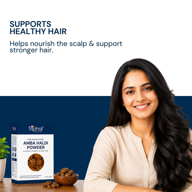 Triphal Amba Haldi Powder for natural hair nourishment and scalp wellness daily