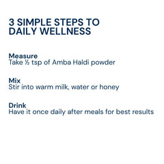How to use Triphal Amba Haldi Powder — half tsp in warm milk, water or honey once daily after meals