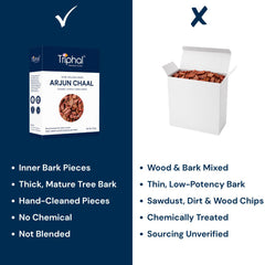 Triphal Arjun Chaal vs ordinary Arjuna bark — cleaned, sorted, lab-tested, zero adulteration for guaranteed purity