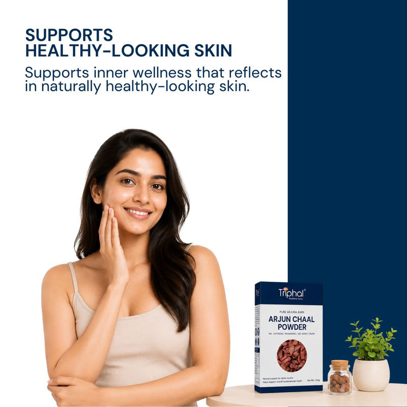Triphal Arjun Chaal Powder supporting healthy looking skin through inner wellness naturally