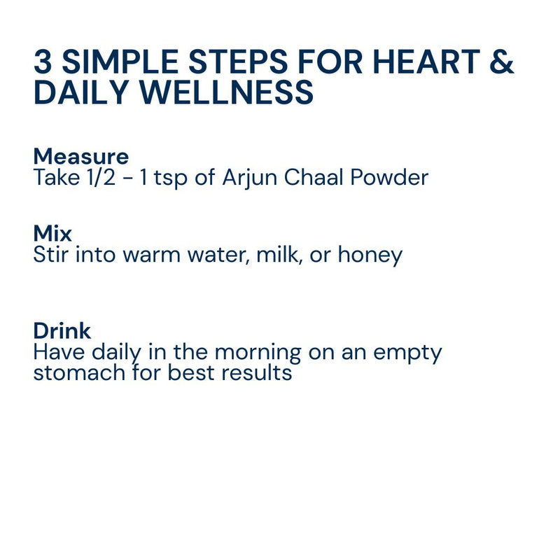 How to use Triphal Arjun Chaal Powder — half to one tsp in warm water, milk or honey daily