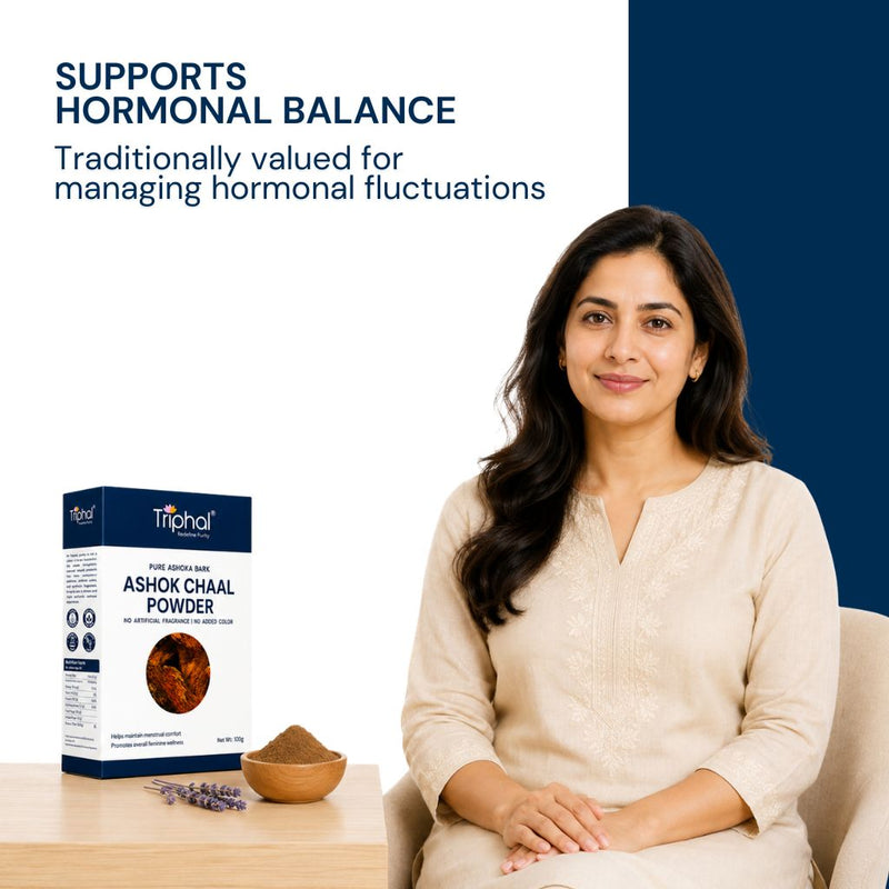 Triphal Ashok Chaal Powder traditionally valued for supporting healthy hormonal balance