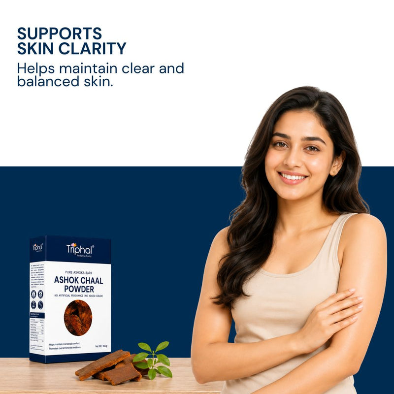 Triphal Ashok Chaal Powder supporting skin wellness and a naturally balanced complexion