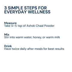 Triphal Ashok Chaal Powder prepared in three easy steps for convenient daily Ayurvedic wellness