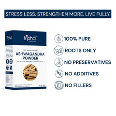 100% pure Triphal Ashwagandha Root Powder — no fillers, no extracts, roots only