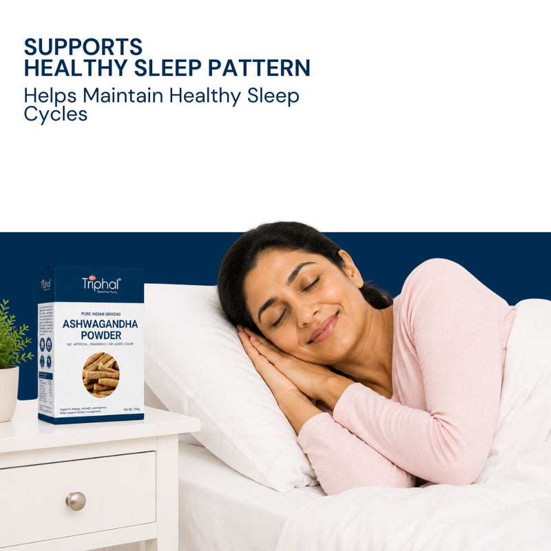 Triphal Ashwagandha Powder for better sleep quality and stress-free relaxation