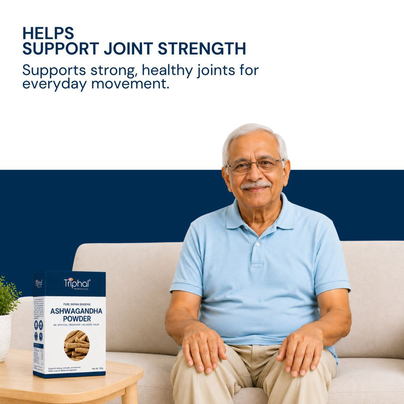 Triphal Ashwagandha Powder for joint strength and mobility in daily life