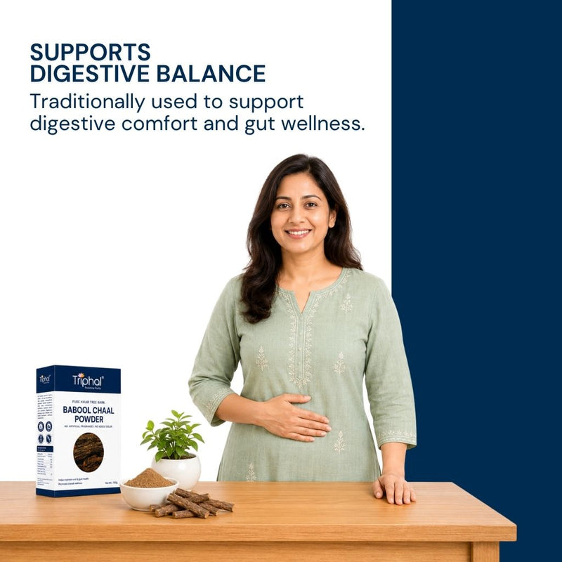 Triphal Babool Chaal Powder for healthy digestion and natural gut wellness support daily