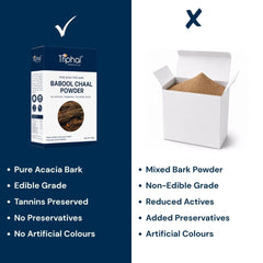 Triphal Babool Chaal Powder — pure Acacia bark, edible grade, tannins preserved and free from artificial additives