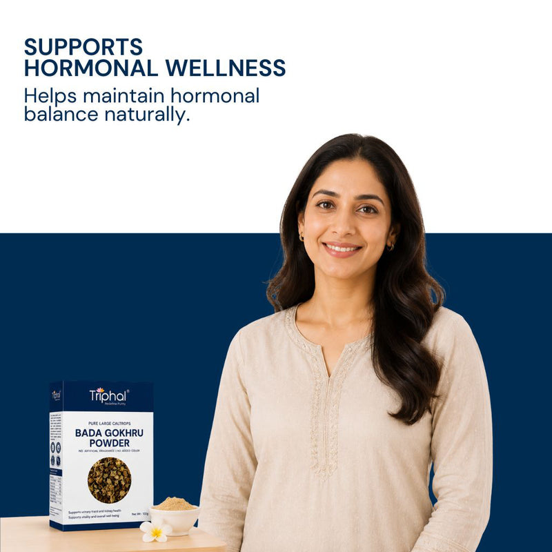 Triphal Bada Gokhru Powder supporting hormonal wellness and maintaining hormonal balance naturally
