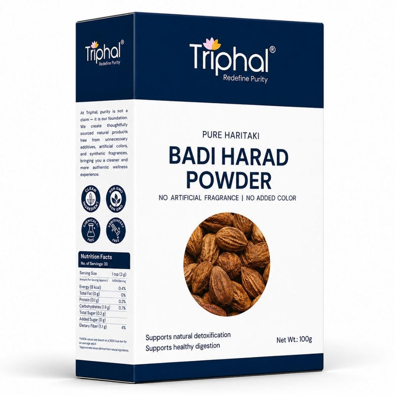 Triphal Badi Harad Powder — 100% natural Harad fruit for digestive comfort and daily wellness