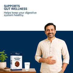 Triphal Badi Harad Powder supporting healthy digestion, gut comfort, and digestive wellness daily