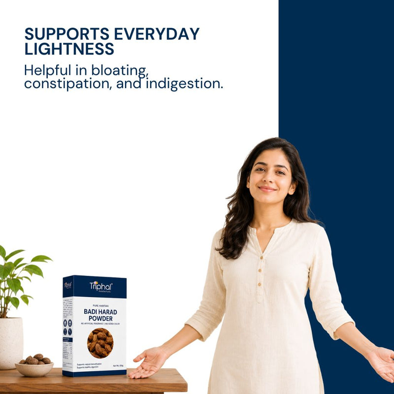 Triphal Badi Harad Powder traditionally valued for natural cleansing and digestive wellness