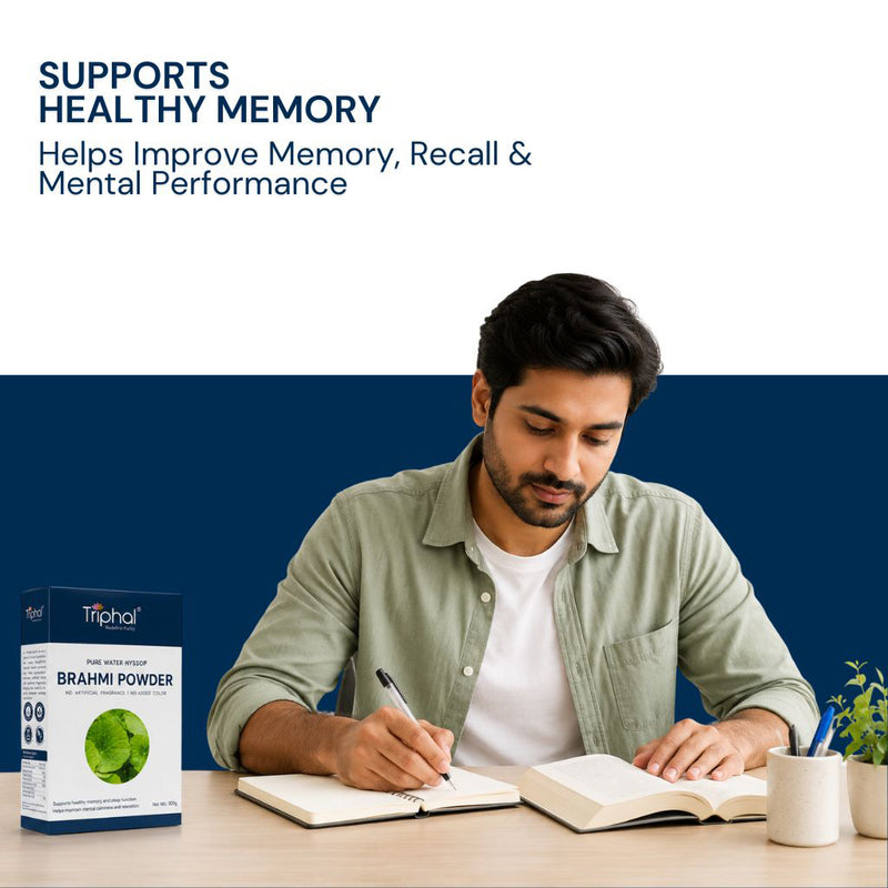 Triphal Brahmi Powder boosting natural focus, concentration, and mental clarity