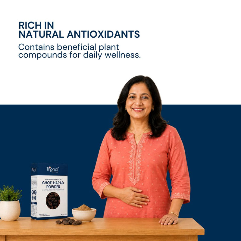 Triphal Choti Harad Powder rich in antioxidants for immunity and overall wellness support